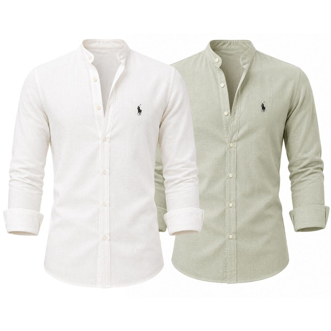 Grandad Collar Linen Shirt — Buy 1 Get 2