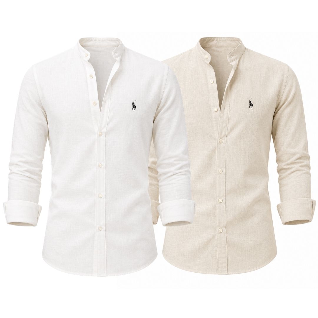 Grandad Collar Linen Shirt — Buy 1 Get 2