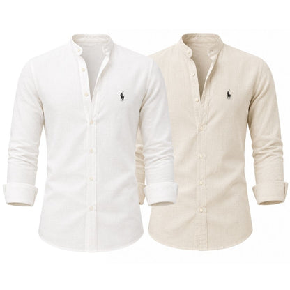 Grandad Collar Linen Shirt — Buy 1 Get 2