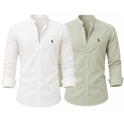 Grandad Collar Linen Shirt — Buy 1 Get 2