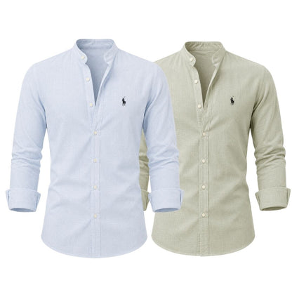 Grandad Collar Linen Shirt — Buy 1 Get 2