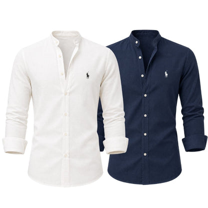 Grandad Collar Linen Shirt — Buy 1 Get 2